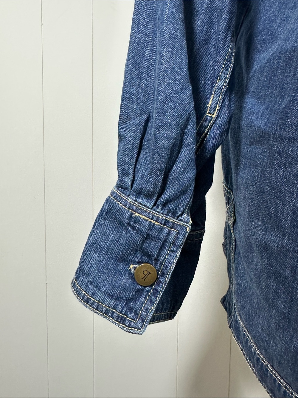 Pilcro Sz L Petite Women’s Tunic Shirt Top Blue Denim Cotton Button Half Placket - Picture 7 of 15